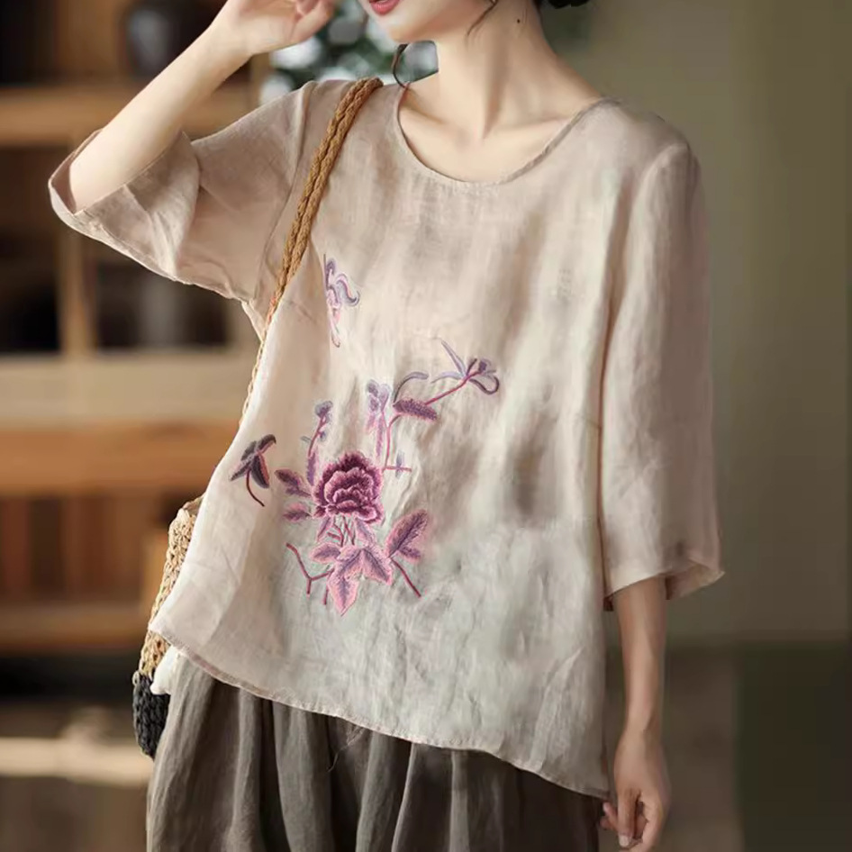 New Ethnic Fashion - Plus Size Women's Summer Retro Blouse