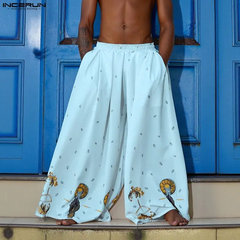 INCERUN Men Wide Leg Pants Pri - Ethnic Fashion Men 评论和价格