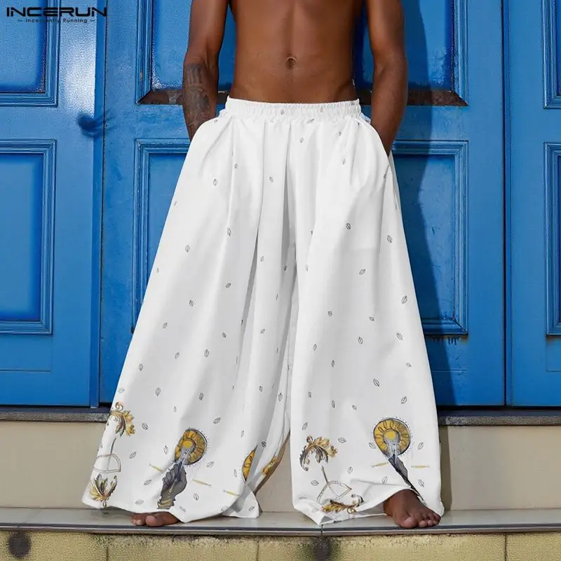 INCERUN Men Wide Leg Pants Pri - Ethnic Fashion Men 评论和价格